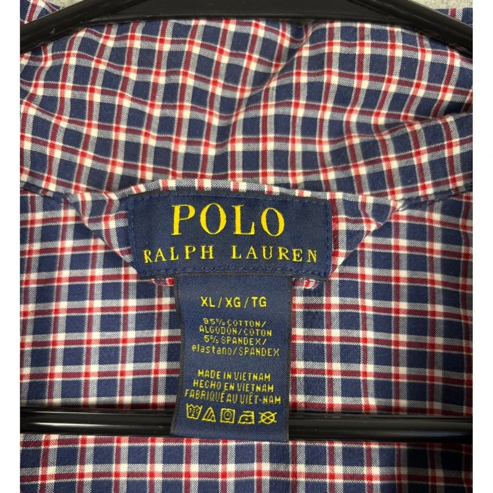 Polo Ralph Lauren‎ Plaid Button Down Sleep Shirt XL Navy Red White Pony Logo